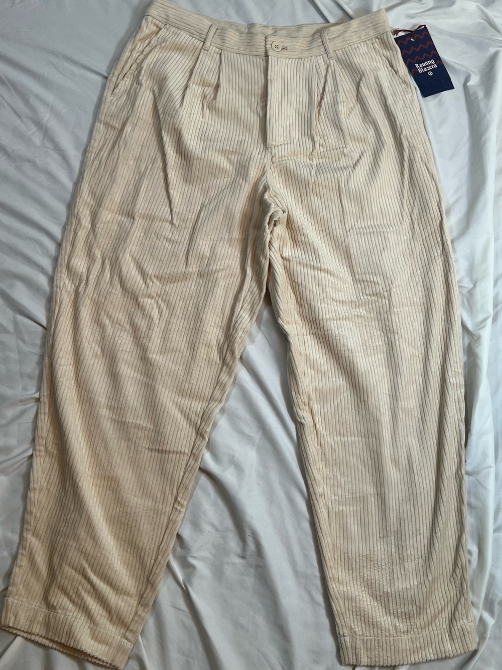 NWT Rowing Blazers Cream Pinstripe Pleated Corduroy Trousers